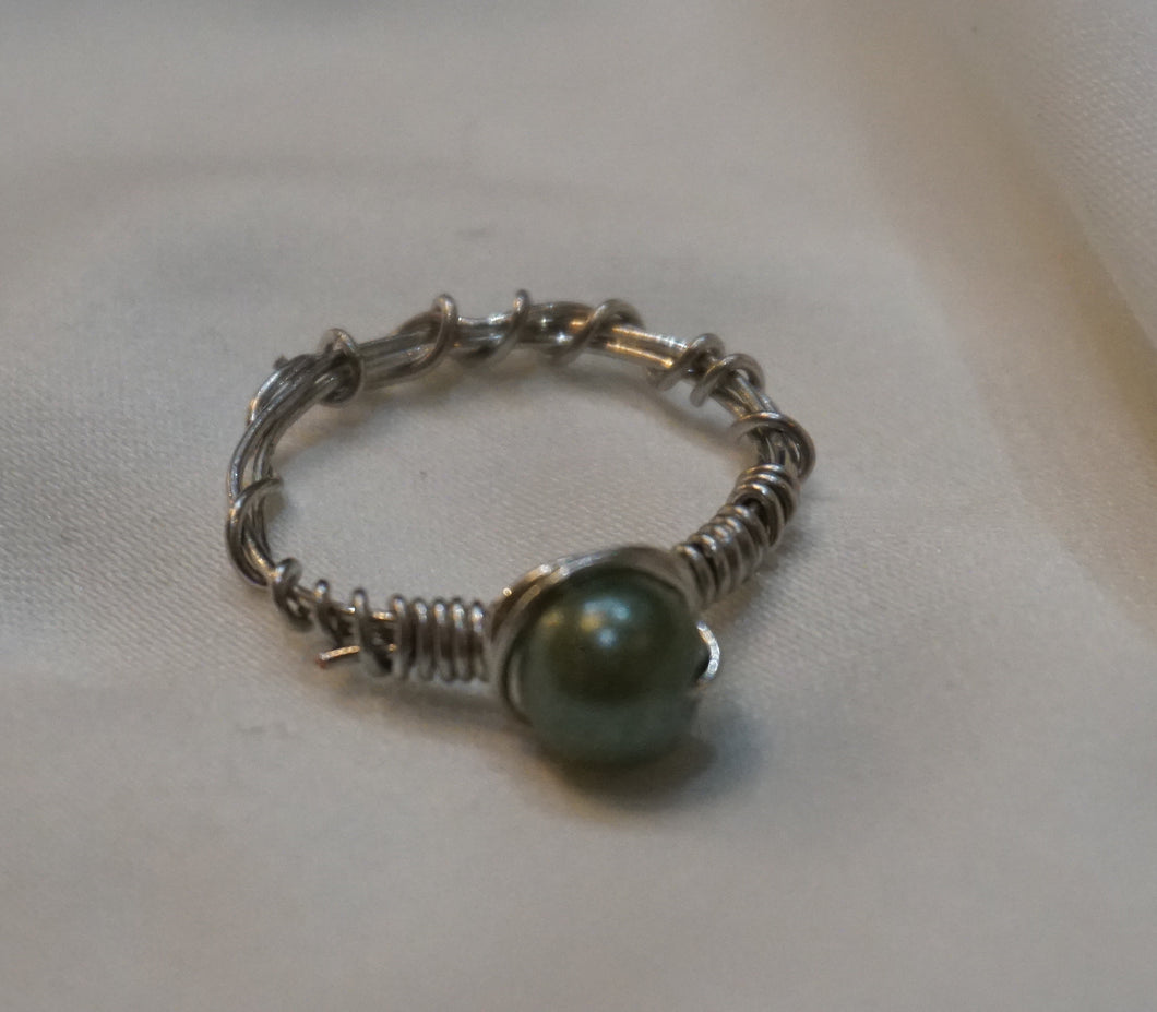 Silver Ring with Green Bead