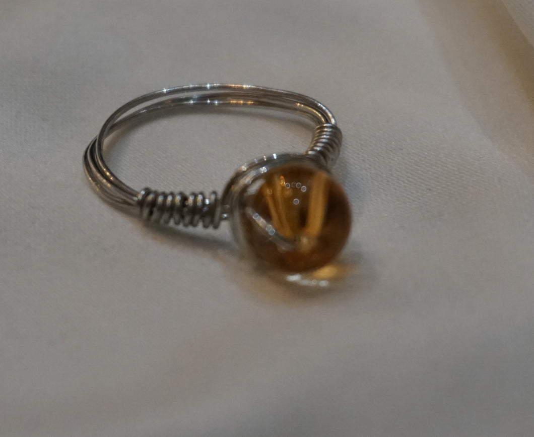 Silver Ring with Orange Bead